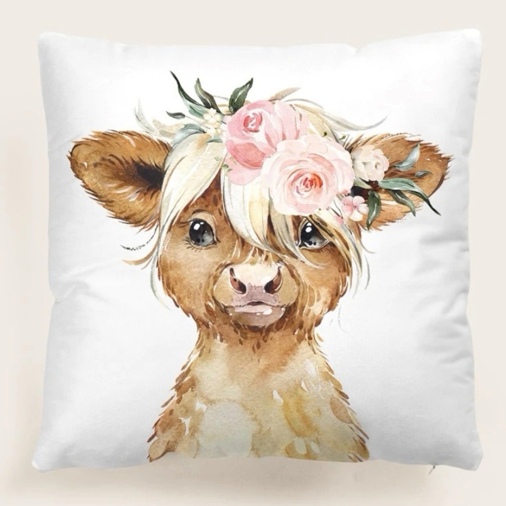 Cow‎ Throw Pillow Cover Country Rose Boho Chic Rustic Farmhouse Decor 18X18 NWT